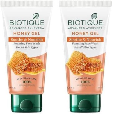 Biotique Honey Gel Soothe & Nourish Foaming Face wash | Soap Free Formula | Reduce Dryness | 100% Botanical Extracts | Suitable for All Skin Types | 150ml (Pack of 2)